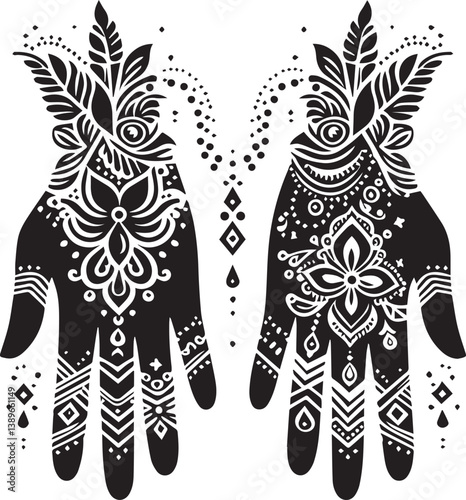 Black and White Mehndi Design Vector | Intricate Henna Art Illustration