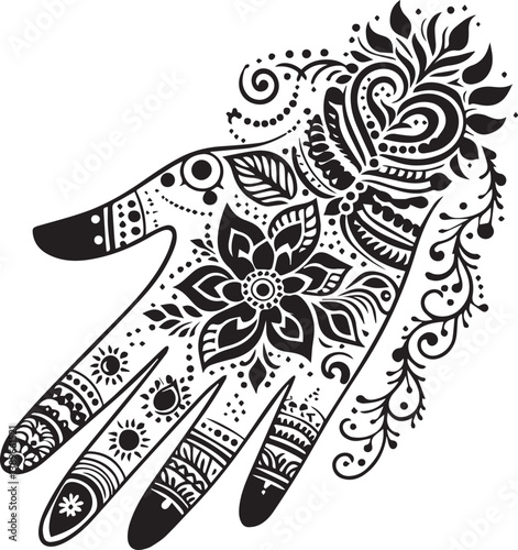 Black and White Mehndi Design Vector | Intricate Henna Art Illustration