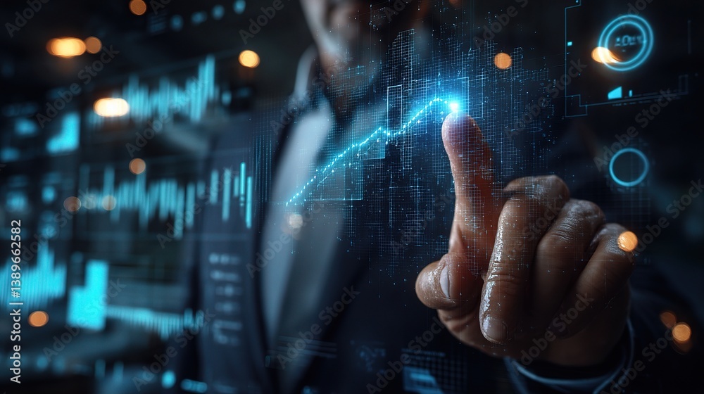 Businessman Utilizing Predictive Analytics for Future Trends and Growth Businessman Utilizing Predictive Analytics for Future Trends and Growth
