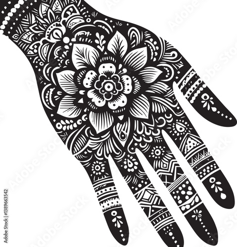 Black and White Mehndi Design Vector | Intricate Henna Art Illustration