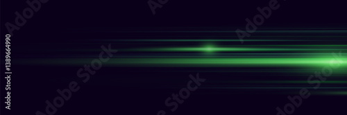 Green light horizontal lines of light. Laser beam effect.
