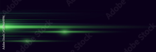Green light horizontal lines of light. Laser beam effect.
