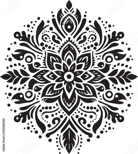 Black and White Mehndi Design Vector | Intricate Henna Art Illustration