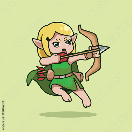 Cute elf archer aiming at the target with focus. Great for stickers, mascots, or adding motivational quotes and goals.
