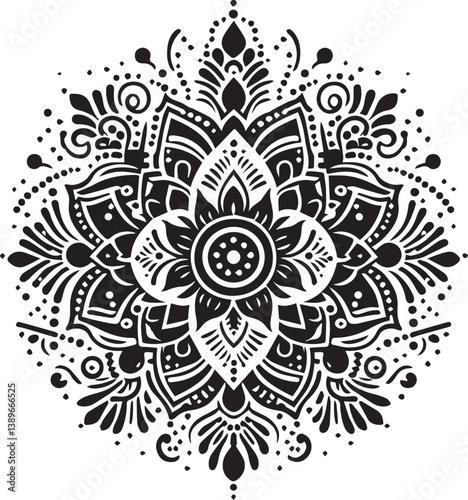 Black and White Mehndi Design Vector | Intricate Henna Art Illustration