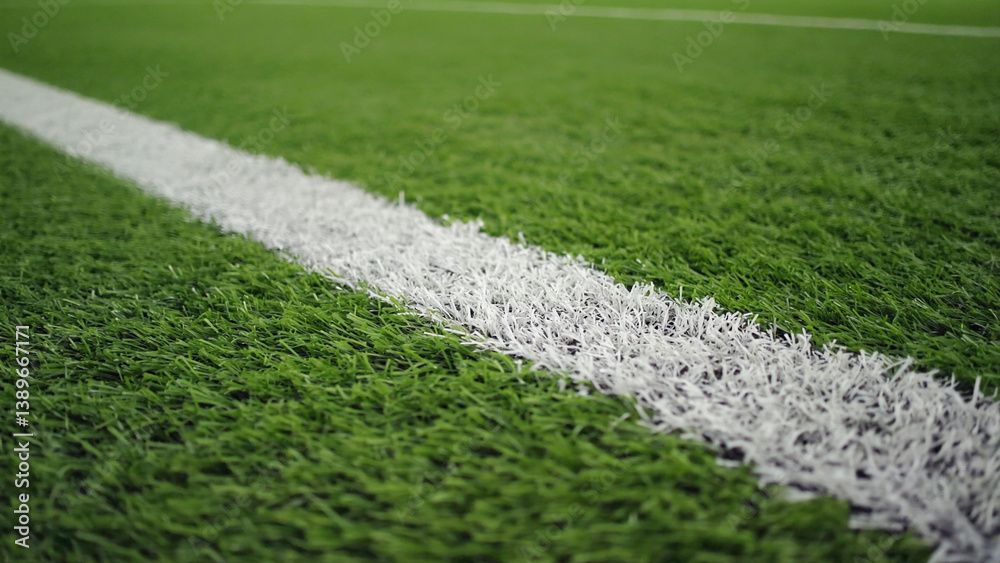 A white line marks the goal area on a green soccer field, ideal for sports-themed illustrations or designs