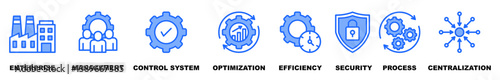 Industrial control system banner web icon vector illustration concept with icon of enterprise, management, control system, optimization, efficiency, security, process, centralization