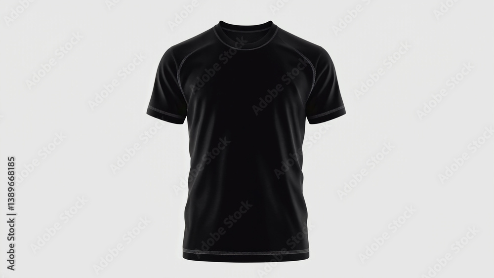 Simple apparel design featuring a black t-shirt against a white backdrop, suitable for fashion and product use