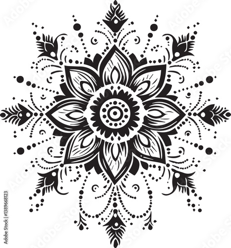Black and White Mehndi Design Vector | Intricate Henna Art Illustration