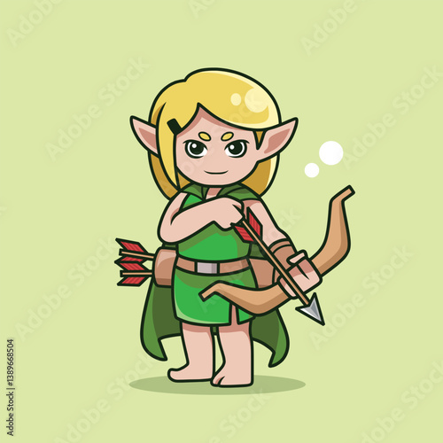 Confident elf archer standing tall. Suitable for base mascots, character intros, or adding bold captions and taglines.