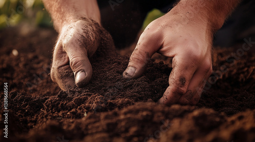 Farmer holding a handful of soil in his hands, close-up.