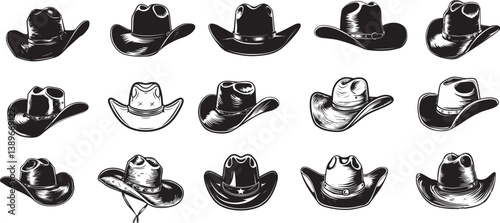 cowboy hat icon linear black on white background