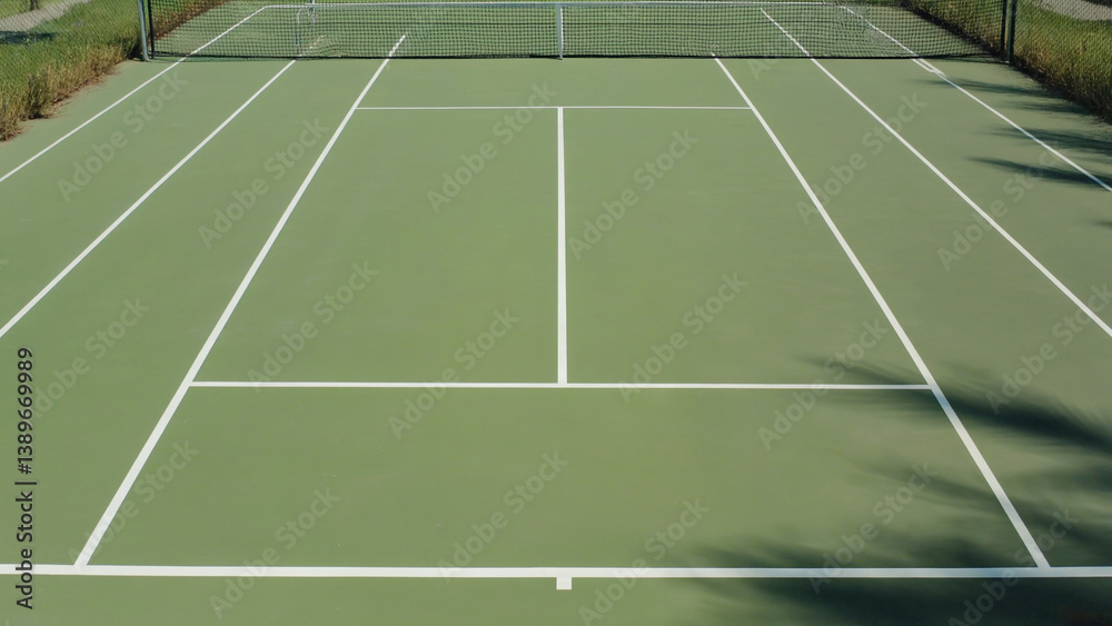 A tennis court with white lines, ideal for sports and fitness themes