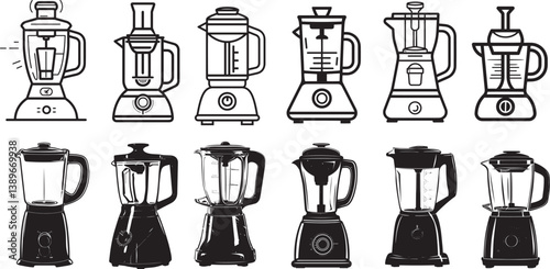 Electric Blender icon linear black on white background