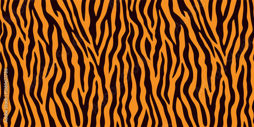 Wild safari inspired zebra stripe print in rich orange and dark brown tones, seamless animal fur pattern for textiles, fashion, backgrounds, wallpaper, wrapping paper, natural wildlife texture design