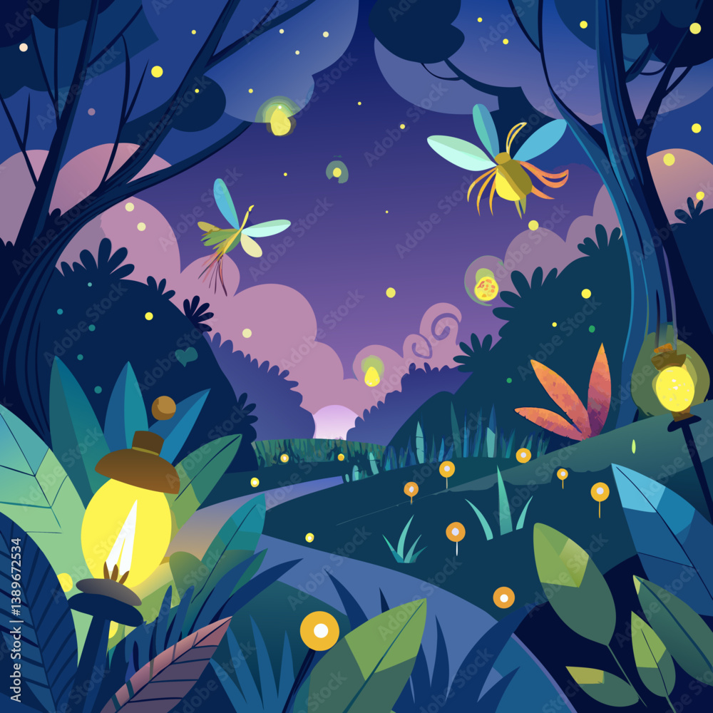 Fototapeta premium Fireflies & Freedom Vector - Patriotic Printable Graphic Design for Digital Use