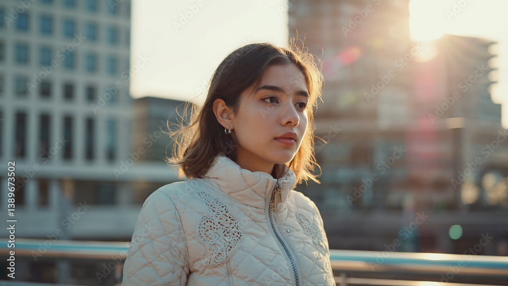 A person standing by the city skyline with urban landscape