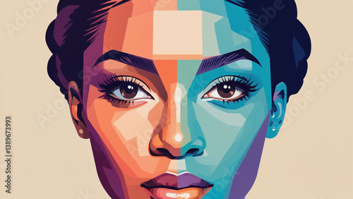 Obraz na płótnie A portrait of a woman with vibrant colors and patterns on her face, perfect for use in cultural or artistic themes w salonie