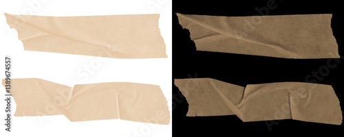 Torn masking tape elements featuring realistic textures and ripped edges, ideal for use in layout mockups, digital design, or craft templates. Isolated on a Transparent or White Background