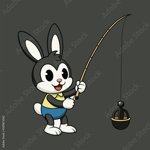 Cute Rabbit Fishing Cartoon photo
