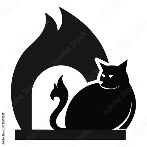 Fiery Feline Black Cat Silhouette Against Blazing Flames