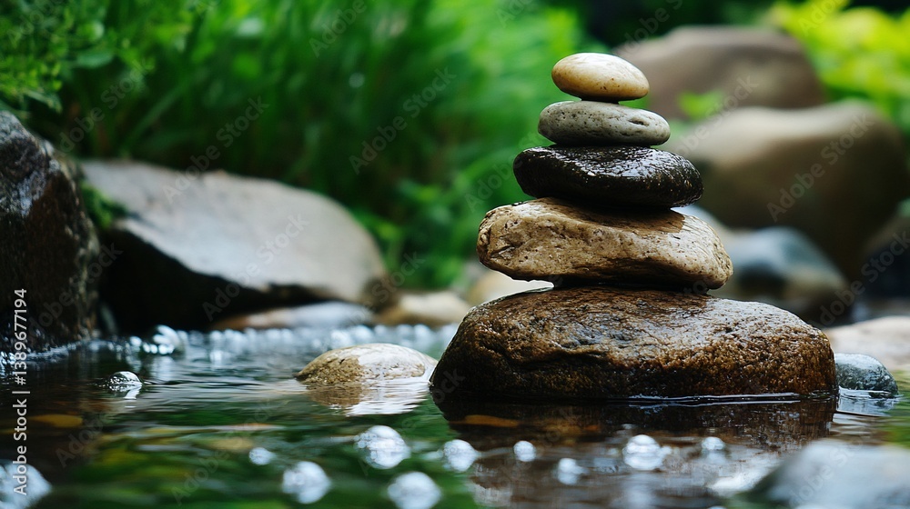 Serene Stacked Stones: A Tranquil Zen Garden Scene Serene Stacked Stones: A Tranquil Zen Garden Scene