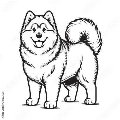 outline  style cute Alaskan Malamute  on standing pose isolated on white background 