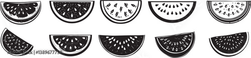 Half watermelon front view icon linear black on white background