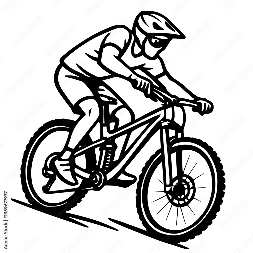 Naklejka premium Minimal Vector Illustration of a Biker Silhouette in Motion
