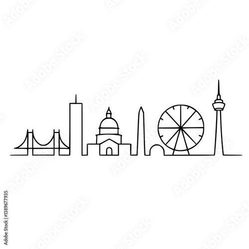 Urban Skyline Vector Illustration in Minimal Outline Style