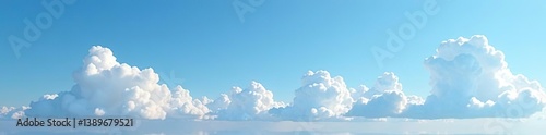 Fluffy white cumulus clouds floating in blue sky, perfect for weather, background, meteorology,  meteorology,  cumulus