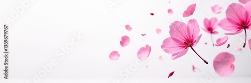 Flying pink petals floating gracefully on white background,  dreamy,  elegant
