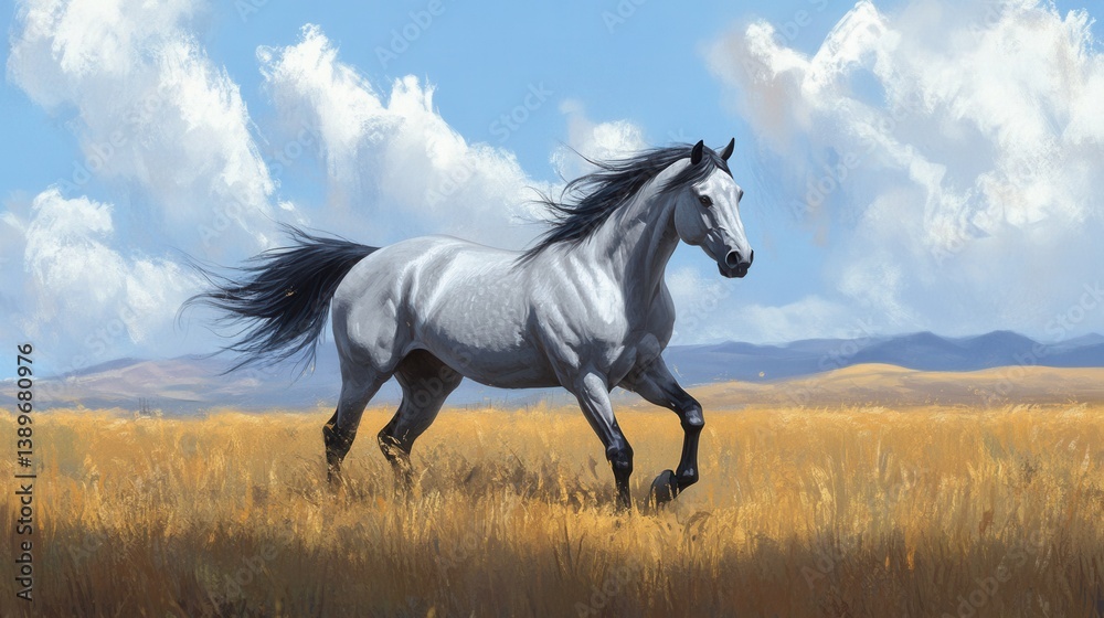 Gray horse, black mane. Generative AI Gray horse, black mane. Generative AI
