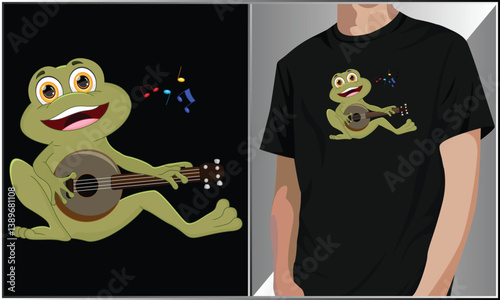 PrintFrog Playing Banjo T Shirt Design Vector, Cute Cartoon Frog Lover Vector Illustration, Kawaii Frog Playing Banjo Cottagecore, Music Lover, Banjo Shirt, Classical Music Lover.