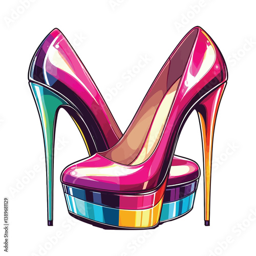 fashion high heels shoes vector illustration isolated on white background, bright colorful