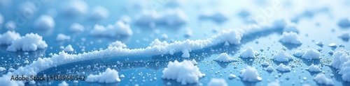 Fresh cold ice and snowflake pattern on a snowy icy surface background in February freezing weather,  season,  February
