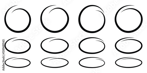Set of hand drawn doodle ellipses, doodle circles