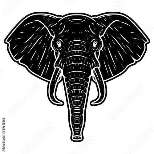 Elephant Head Silhouette – Monochrome Black and White Vector Icon – Wildlife Animal Illustration – EPS File – Isolated on White – Editable and Scalable for Graphic Design