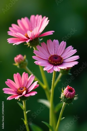 Hybrid Fleabane flowers in St Gallen, Switzerland, featuring Erigeron Rosa Juwel and Erigeron Grandiflorum,  Switzerland,  Fleabane flowers