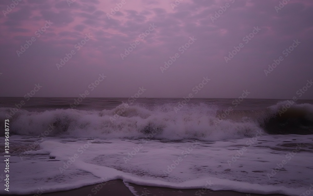 Fototapeta premium Dramatic Ocean Waves Crashing on Shore at Dusk