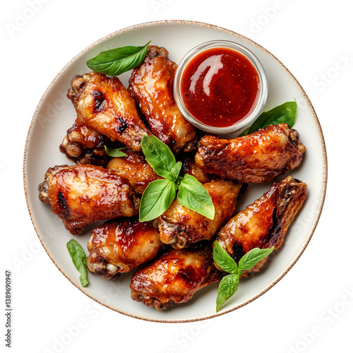 Wings with dipping sauce on transparent background