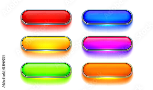 Collection of colored buttons, frame label, event web bar, buttons with color. Vector illustration