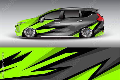 Sleek custom car design featuring vibrant green and black graphics on a modern vehicle
