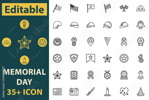 Memorial Day Vector Icons Set – Editable Line Art Collection