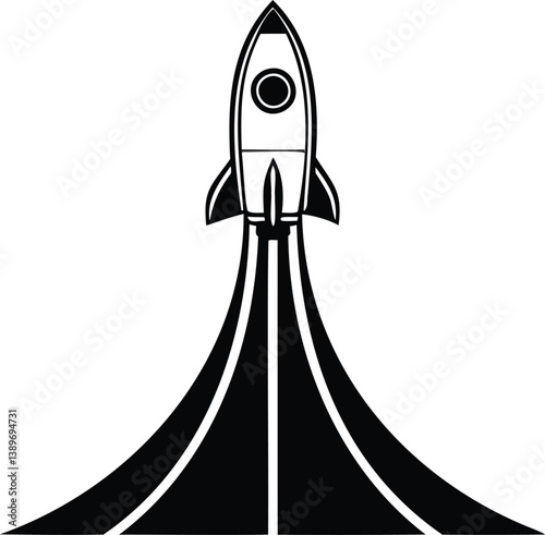 Black and White Silhouette of Rocket Launch with Motion Trail