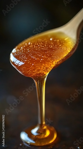 Sweet golden honey drizzling off spoon high resolution picture