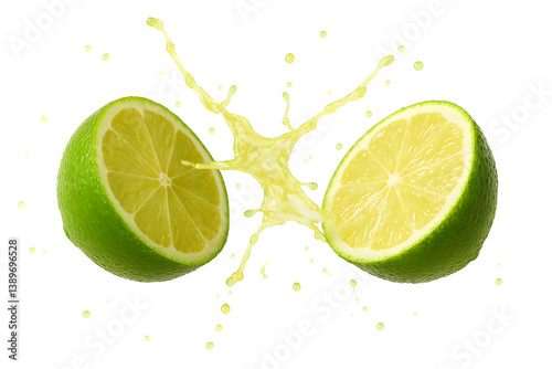 Lime splash explosion on transparent background