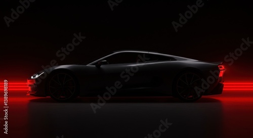 Wallpaper Mural Silhouette of a sleek sports car illuminated by red lights against a dark background studio shot Torontodigital.ca
