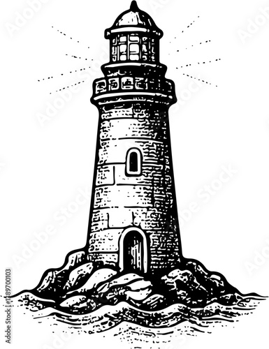 Nautical ornament. Lighthouse. Vintage illustration