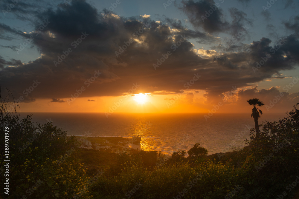 The sunset over the Mediterranean Sea